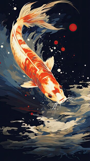 Koi fish under the sun wall painting