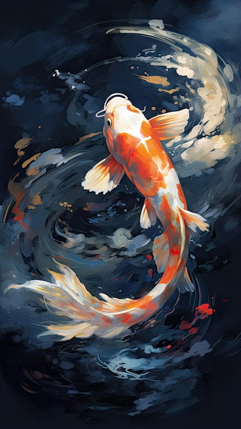 Photo koi fish under the sun wall painting