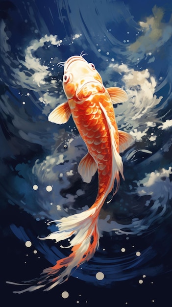 KOI fish under the sun wall painting