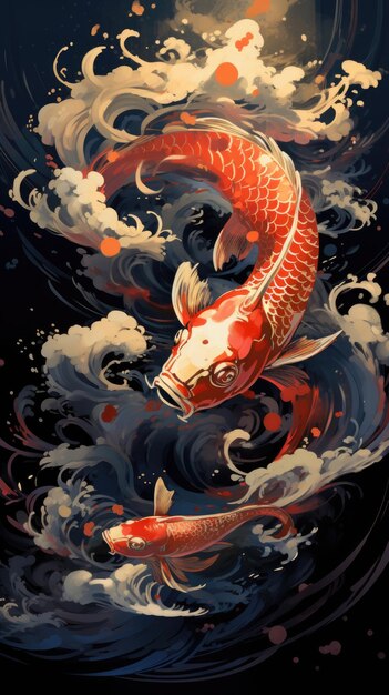 Photo koi fish under the sun wall painting