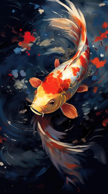 Photo koi fish under the sun wall painting