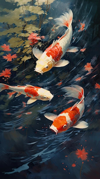 KOI fish under the sun wall painting