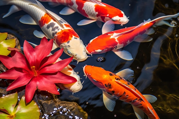 Koi fish swimming gracefully in a serene pond