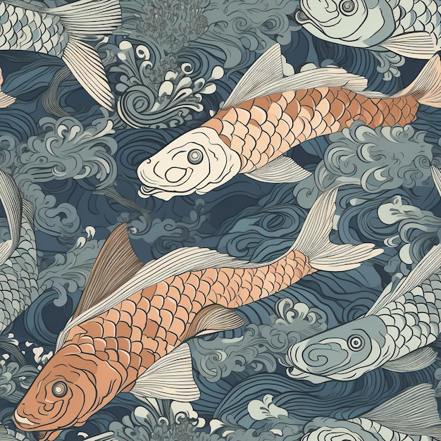 A koi fish swimming on the water in group