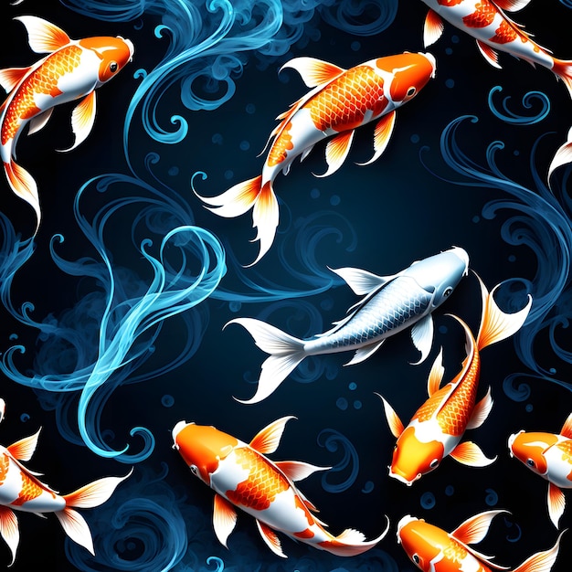 Koi fish with colorful scales and flowing fins