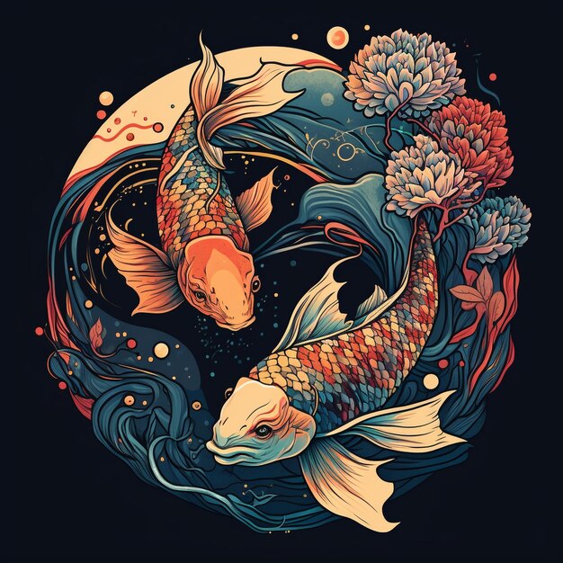 Foto un pesce koi con un fiore nel mezzo