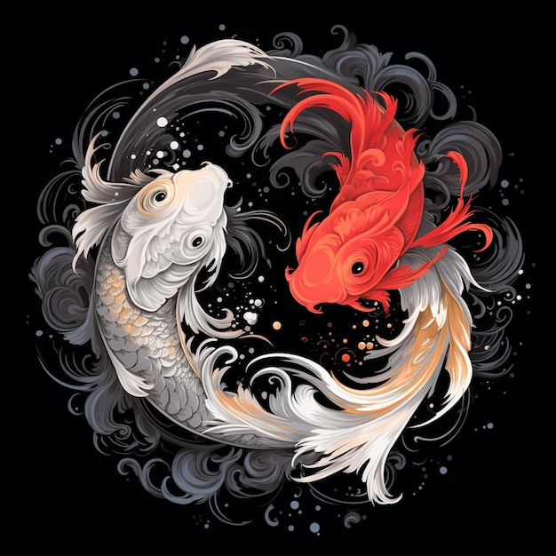 Koi fish yin yang symbol black and whit