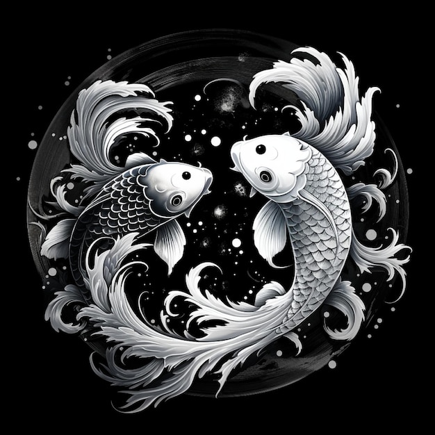 Koi fish yin yang symbol black and whit