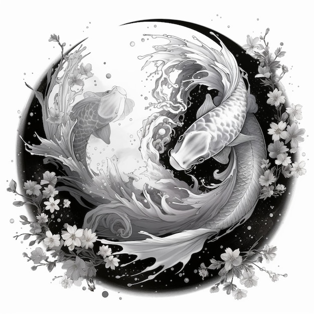 Foto koi vis yin yang symbool zwart en wit