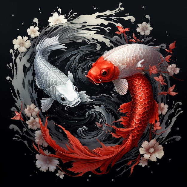 Koi vis yin yang symbool zwart en wit