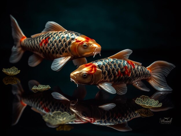 Koi vissen gouden rond de cirkel lus voor geluk of oneindig lang leven symbool concept