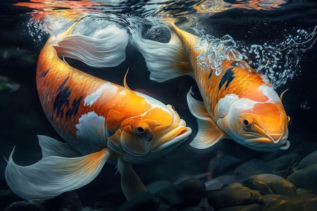 Foto koi vissen zwemmen in de rivier generatieve ai