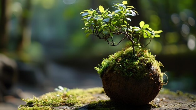 Kokedama traditionele Japanse botanische praktijk met mos en harmonisatie