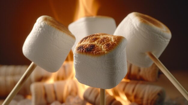 Koken marshmallows roosteren op stokken nachtelijke sfeer