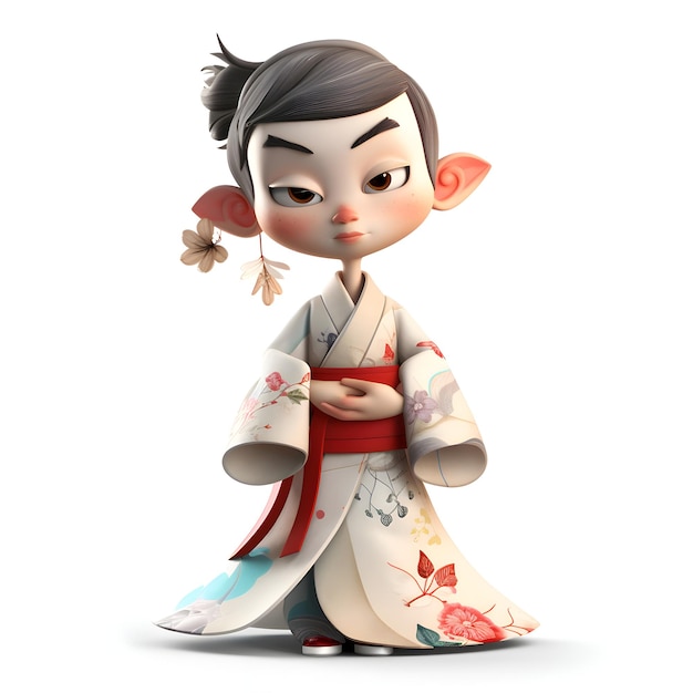 Kokeshi doll in kimono on a white background