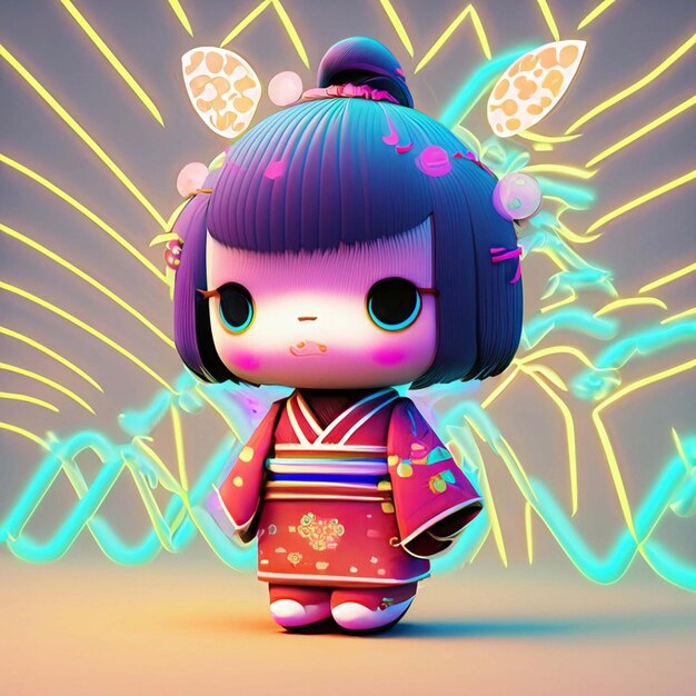 Photo kokeshi dolls from japan with a green bokeh background generative ai