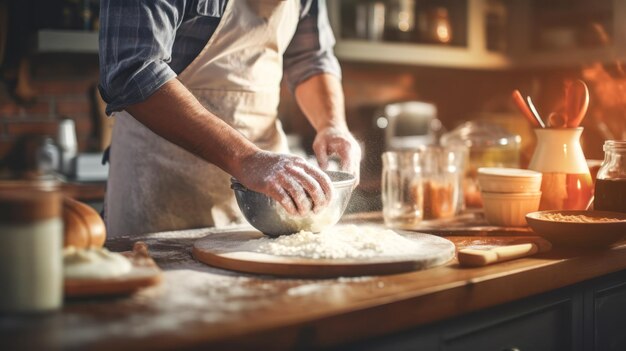 Foto kokken koken thuis in een geliefde keuken