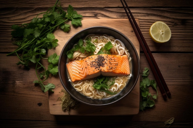 Kokos zalm ramen Tafel visvoer Genereer Ai