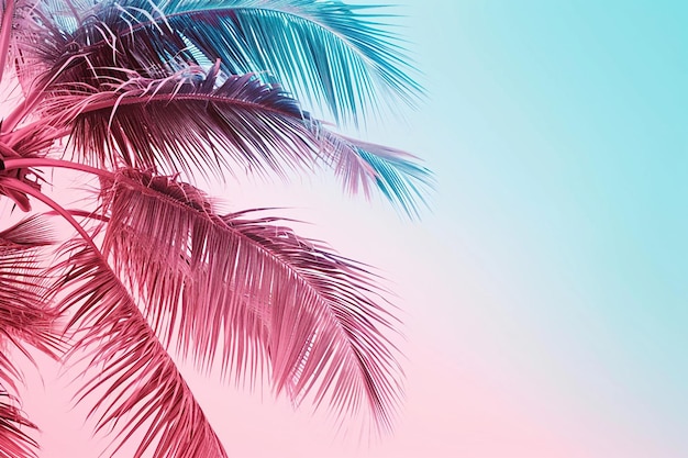 Kokospalm met pastelkleur Roze en lichtblauwe achtergrond Gradient Summer concept