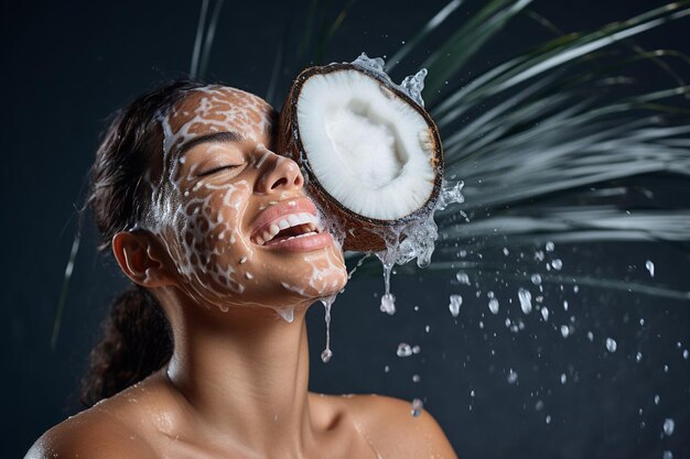 Kokoswater wordt gebruikt in een huidverzorgingsmasker met natuurlijke ingrediënten