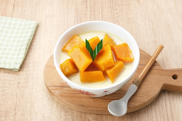 Kolak Waluh or Kolak Labu Kuning Indonesian traditional food Pumpkin in sweet coconut milk