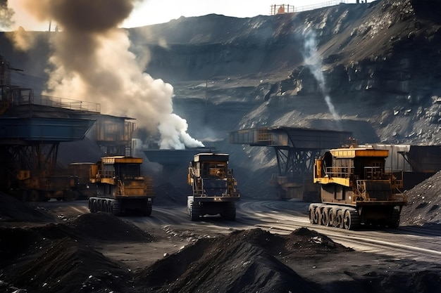 Kolengroeve Mijngraafmachine en Dump Trucks bij Industry Mine AI