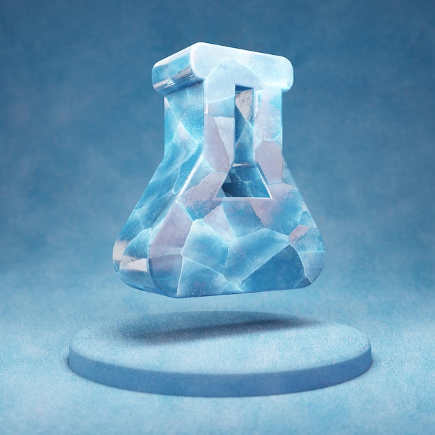 Kolf pictogram. Gebarsten blauw Ice Flask-symbool op blauw sneeuwpodium. Social Media Icon voor website, presentatie, ontwerpsjabloon element. 3D render.