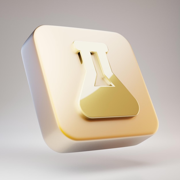 Kolf pictogram. Golden Flask-symbool op mat gouden plaat. 3D-gerenderde sociale mediapictogram.