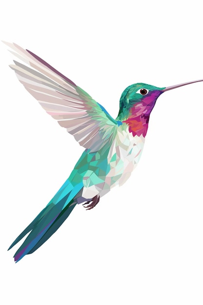 Kolibrie met een vleugel in kleurrijke veelhoekige stijl.