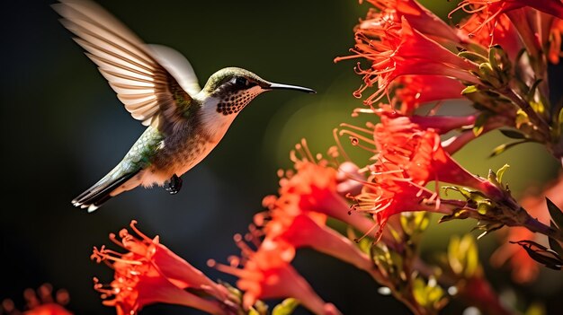 Kolibrie staat op een bloem