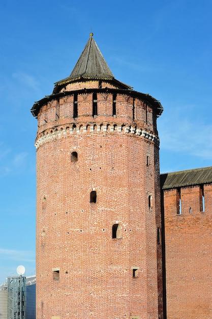 Kolomna, Russia - OCTOBER 9, 2021: markina tower in the fortress wall in Kolomna