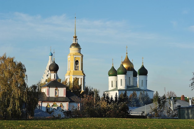 Kolomna, Russia - OCTOBER 9, 2021: view of the domes of ancient churches in Kolomna