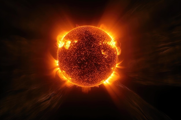 Kolossale zon met zijn vurige oppervlak in het midden van explosieve uitbarsting gecreëerd met generatieve ai