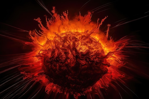 Kolossale zon met zijn vurige oppervlak in het midden van explosieve uitbarsting gecreëerd met generatieve ai