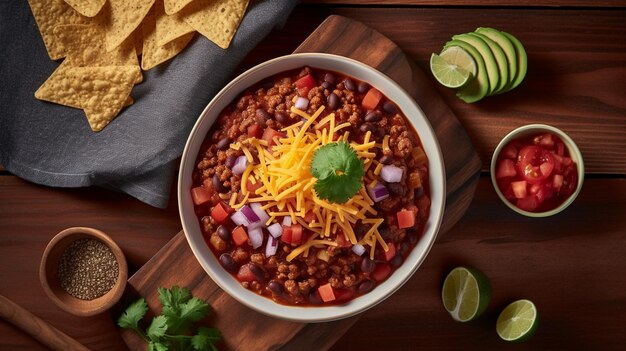 Kom chili con carne van boven naar beneden