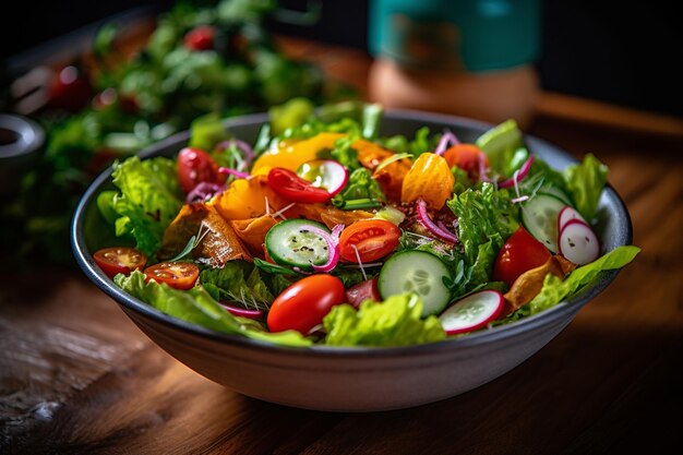 Kom gevuld met mondwaterende tuinsalade.