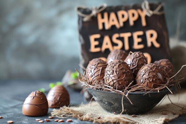 Kom met chocolade-eieren op tafel