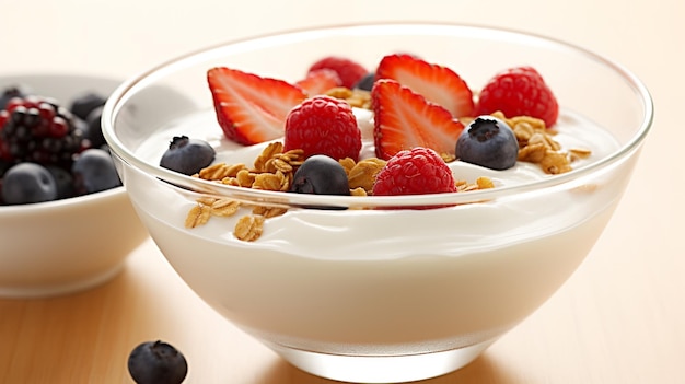Kom met zelfgemaakte granola met yoghurt en verse bessen Generative Ai