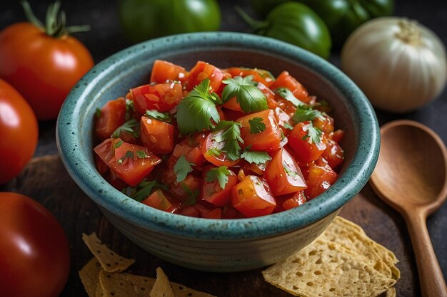 Kom met zelfgemaakte tomatensalsa.