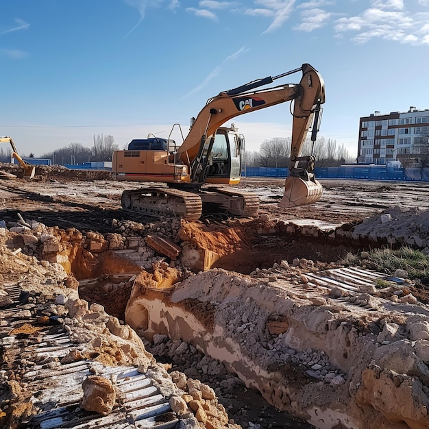 Komatsu excavator stands on a construction site in Hanover