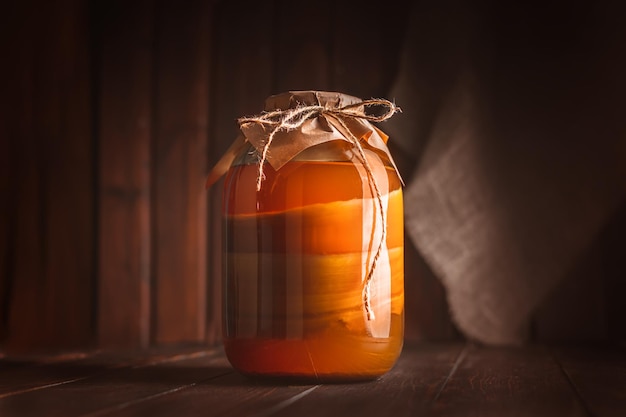 Photo kombucha with layers in a large threeliter jar