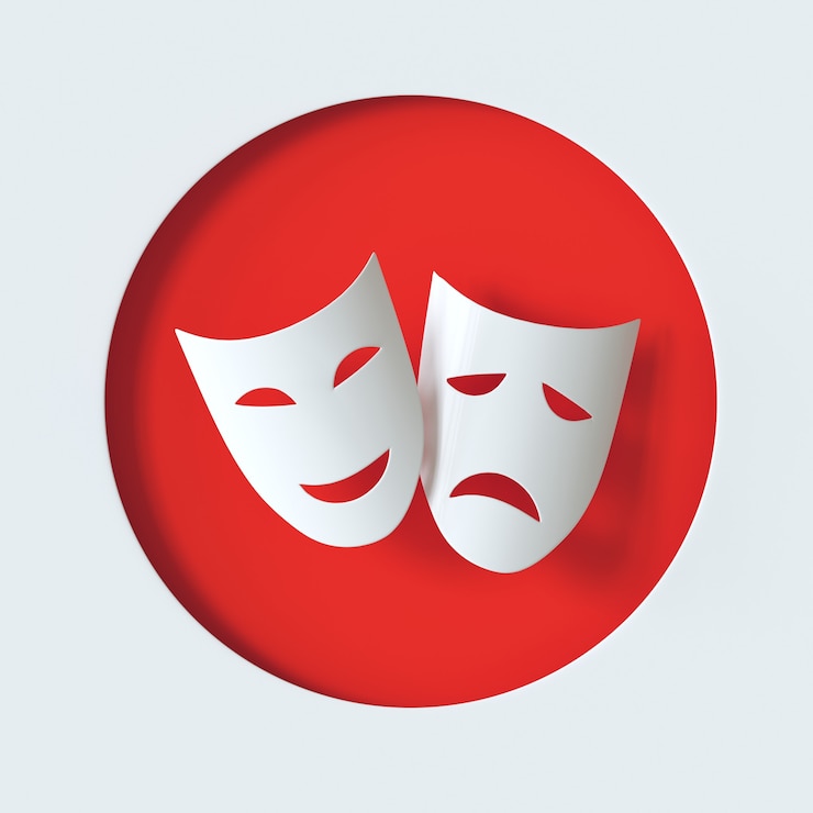 Foto komedie en tragedie theatrale maskers symbool theater masker icoon