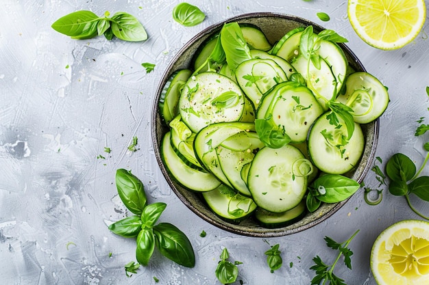 Foto komkommer salade verse groenten gezonde maaltijd eten snack op de tafel kopiëren ruimte voedsel achtergrond