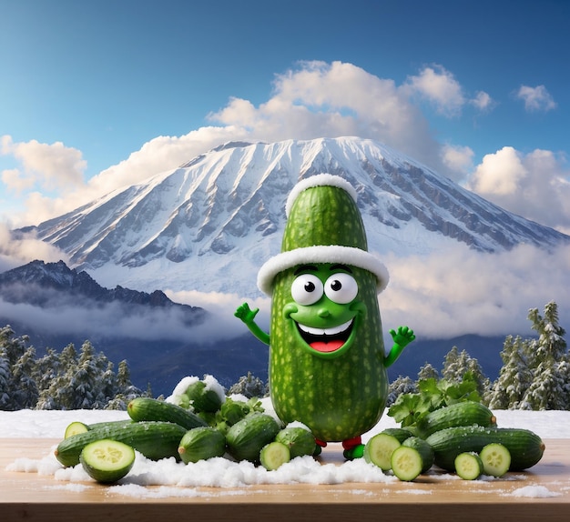 Komkommerkarakter voor MtFuji met sneeuw