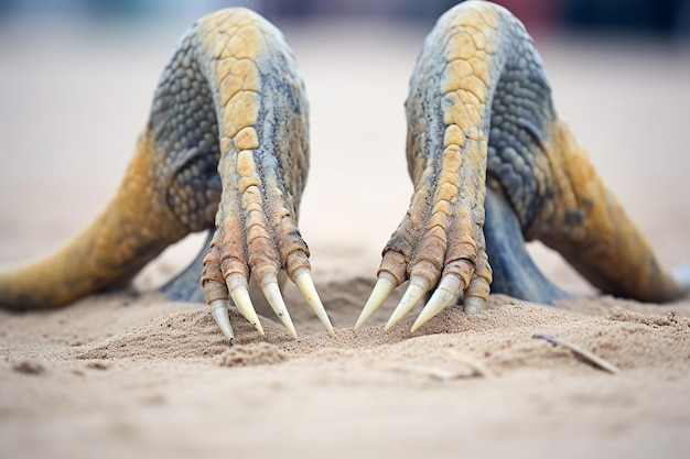 Foto komodo-draak klauwt in het zand van het strand