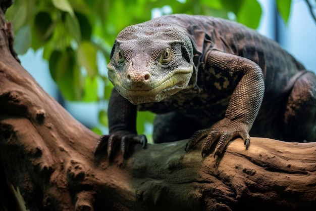 Komodo dragon is climbing up a tree