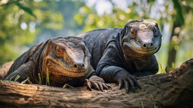 Komodo dragons in their natural habitats