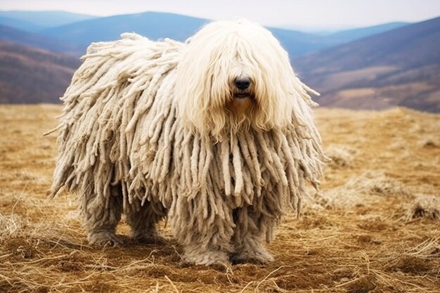 Photo komondor hungarian shepherd purebred beautiful breed of dog background nature