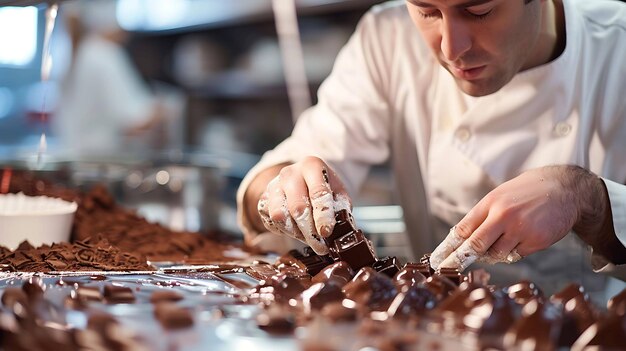 Konditor die heerlijke chocolade maakt