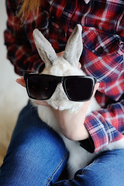 Foto konijn in zonnebril
